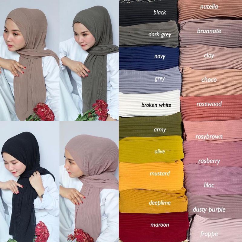 PASHMINA PLISKET PLISKET FULL PLEATS - KERUDUNG PANJANG WARNA navy putih hitam millo abu tua marron 