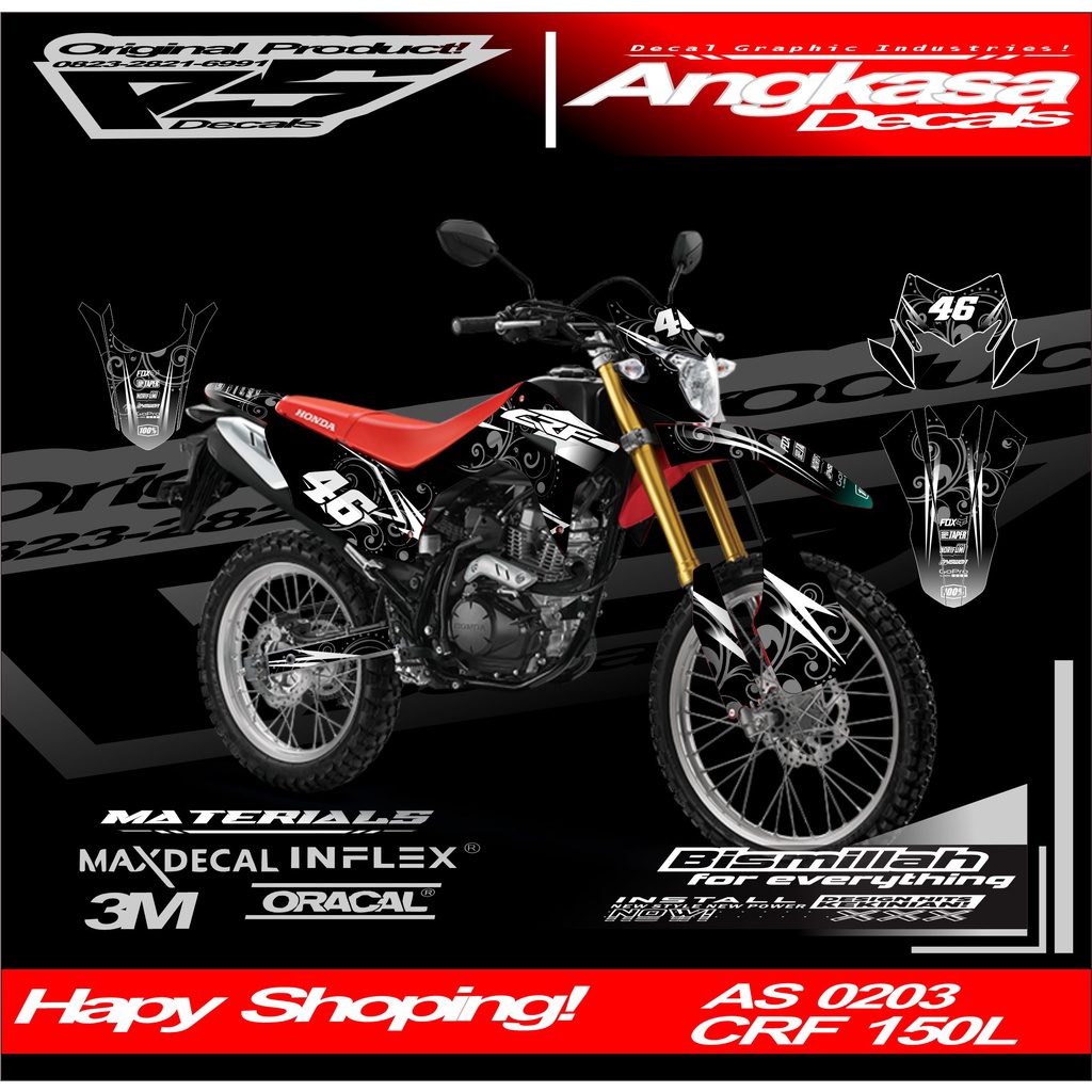 0203 DECAL MOTOR CRF 150L FULL BODY SET CUSTOM NO+WARNA / list sticker variasi motif batik bunga sup