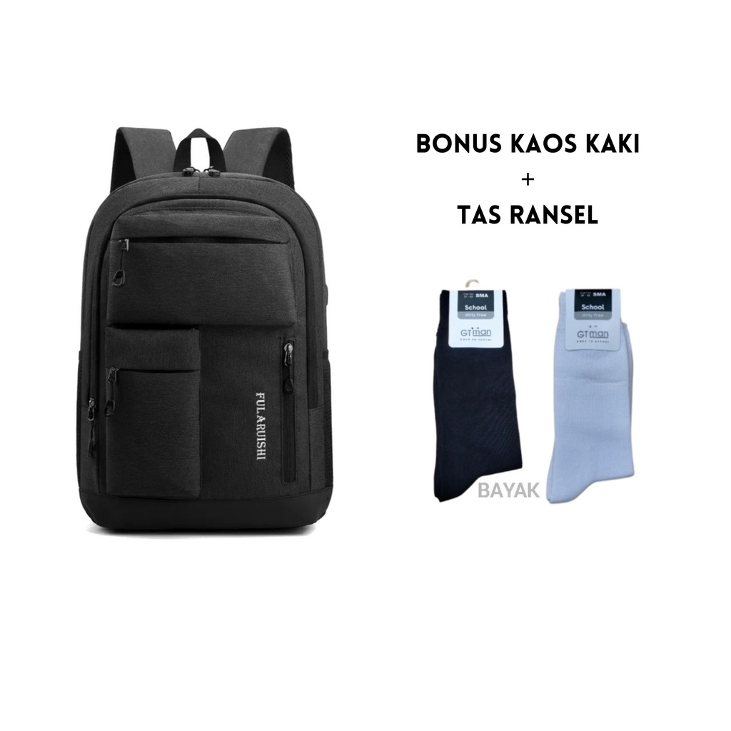 Tas Ransel Laki-laki Siswa Menengah Tas Ransel Laptop Perjalanan Ransel Siswa Remaja Kapasitas Besar Hadiah Sepasang Kaos Kaki