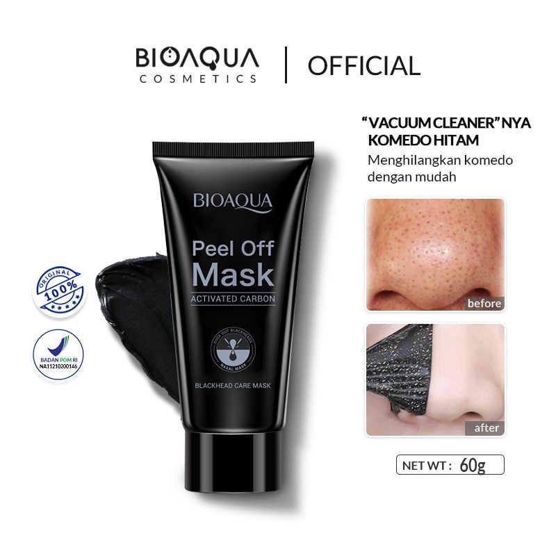 BIOAQUA Peel Off Mask Blackhead Care Tube 60gr | Charcoal | Masker Komedo | BPOM