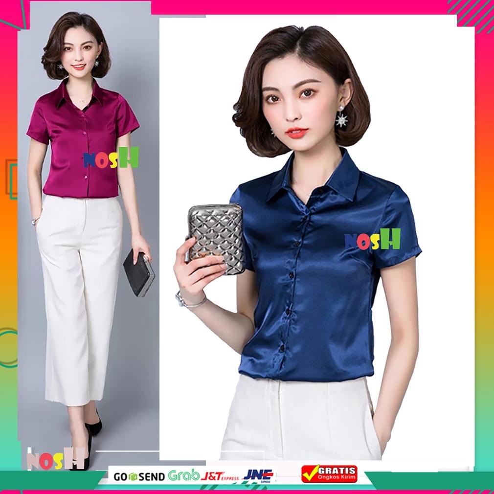 KEMEJA WANITA LENGAN PENDEK SATIN SHIRT KOREA STYLE HARUKKA - NOSH FASHION .