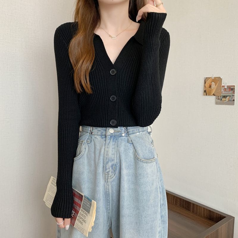 Korean Atasan Wanita Lengan Panjang Polos Rajut Kancing Outer