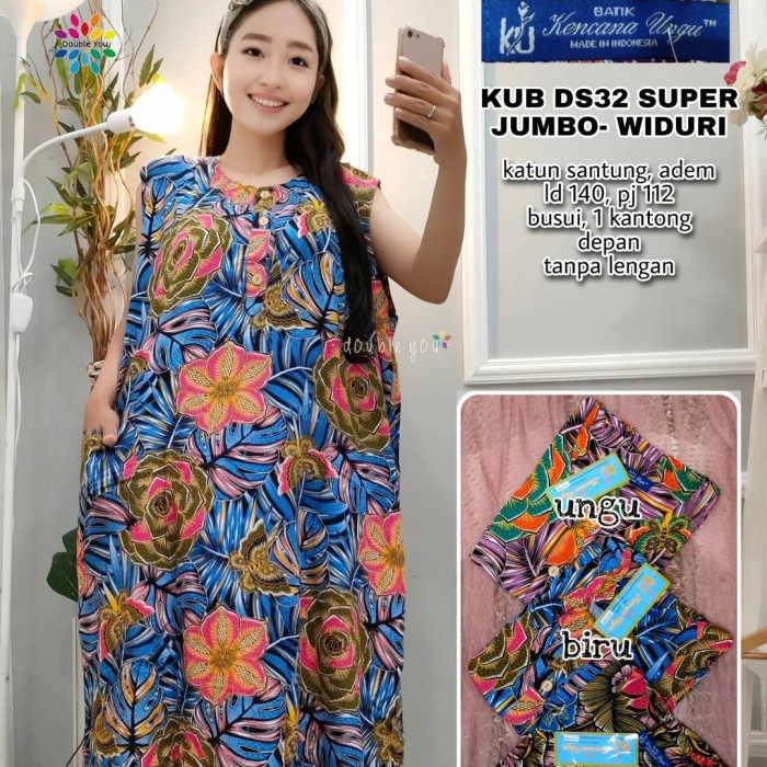 daster panjang Daster Tanpa Lengan Yukensi 32 Jumbo Kencana Ungu Label Biru motif terbaru corak terb
