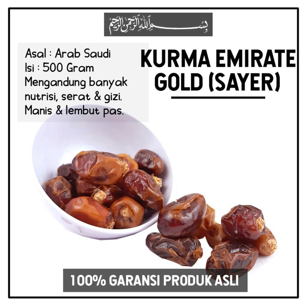 

Kurma Gold Emirate Al Saad KHALAS 500gr Black Sayer Asli Dubai Buka Puasa Lonjong Berserat