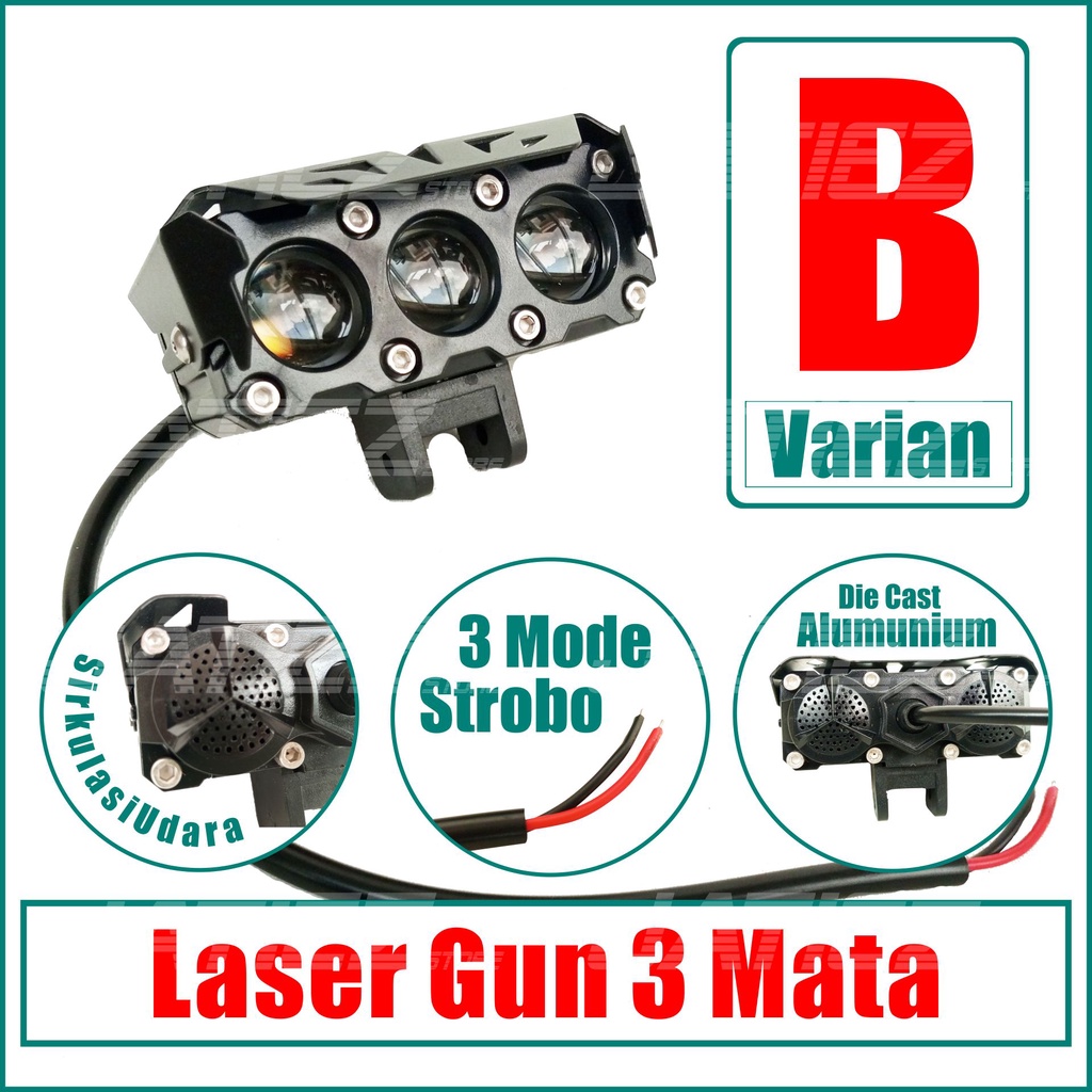 Lampu Tembak LED 3 Mata 75W - Led Sorot Laser Gun 3 Mata High Low