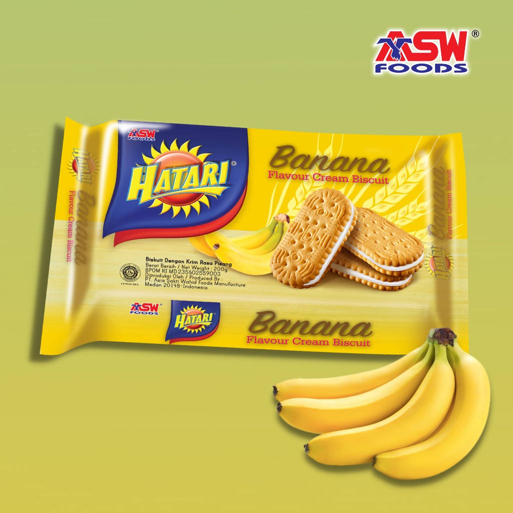 

Hatari Banana Flavour Cream Biscuit 190gr / ASWFoods Biskuit Pisang