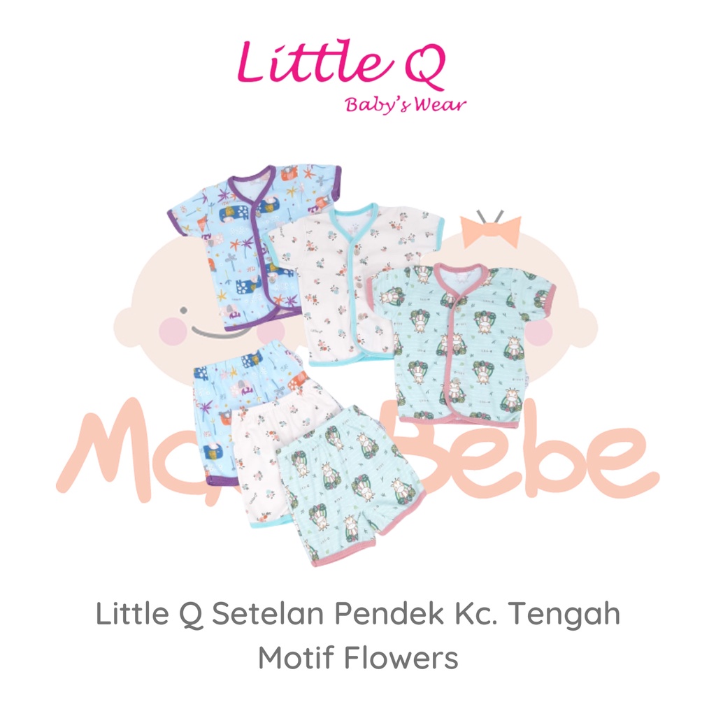 [Size SML] Little Q Setelan Motif Pendek Kancing Tengah Bis Celana Pendek Isi 3 Pcs