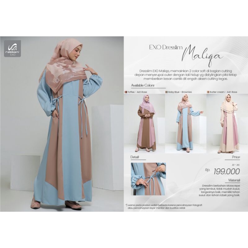 Exo Dresslim Maliqa Rabbani - Gamis Rabbani Terbaru - Gamis Maliqa - Baju Gamis Rabbani