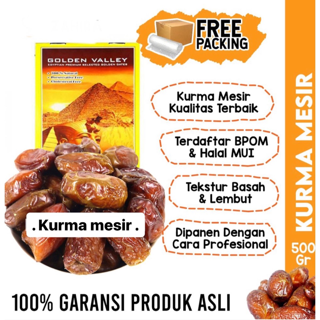 

Kurma Basah Mesir Madu 500gr BPOM Golden Valley Gizza Pyramid Untuk Puasa & Nabeez Enak Bergizi