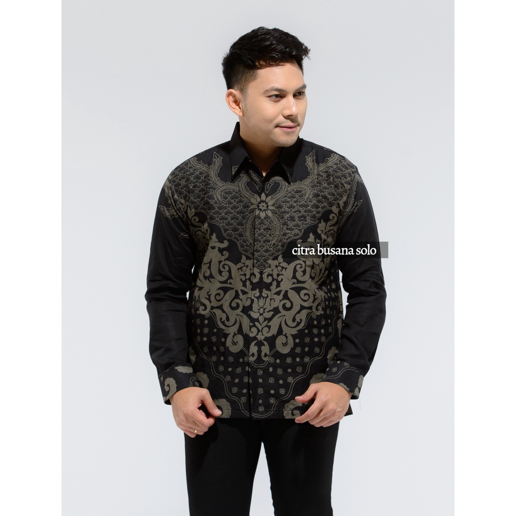 GUNDALA HITAM Kemeja Batik Pria Full Furing Bahan Katun Sragenan