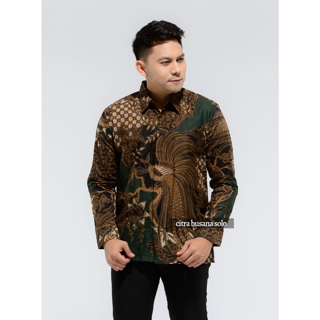 SENTANU HIJAU Kemeja Batik Pria Full Furing Bahan Katun Sragenan