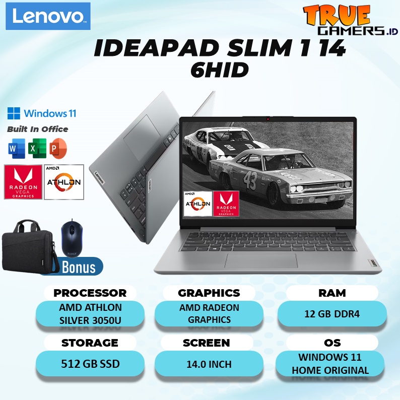 Laptop Lenovo Ideapad Slim 1 14 ATHLON SILVER 3050U 12GB 512ssd Win 11 Free OHS 14.0 Inch