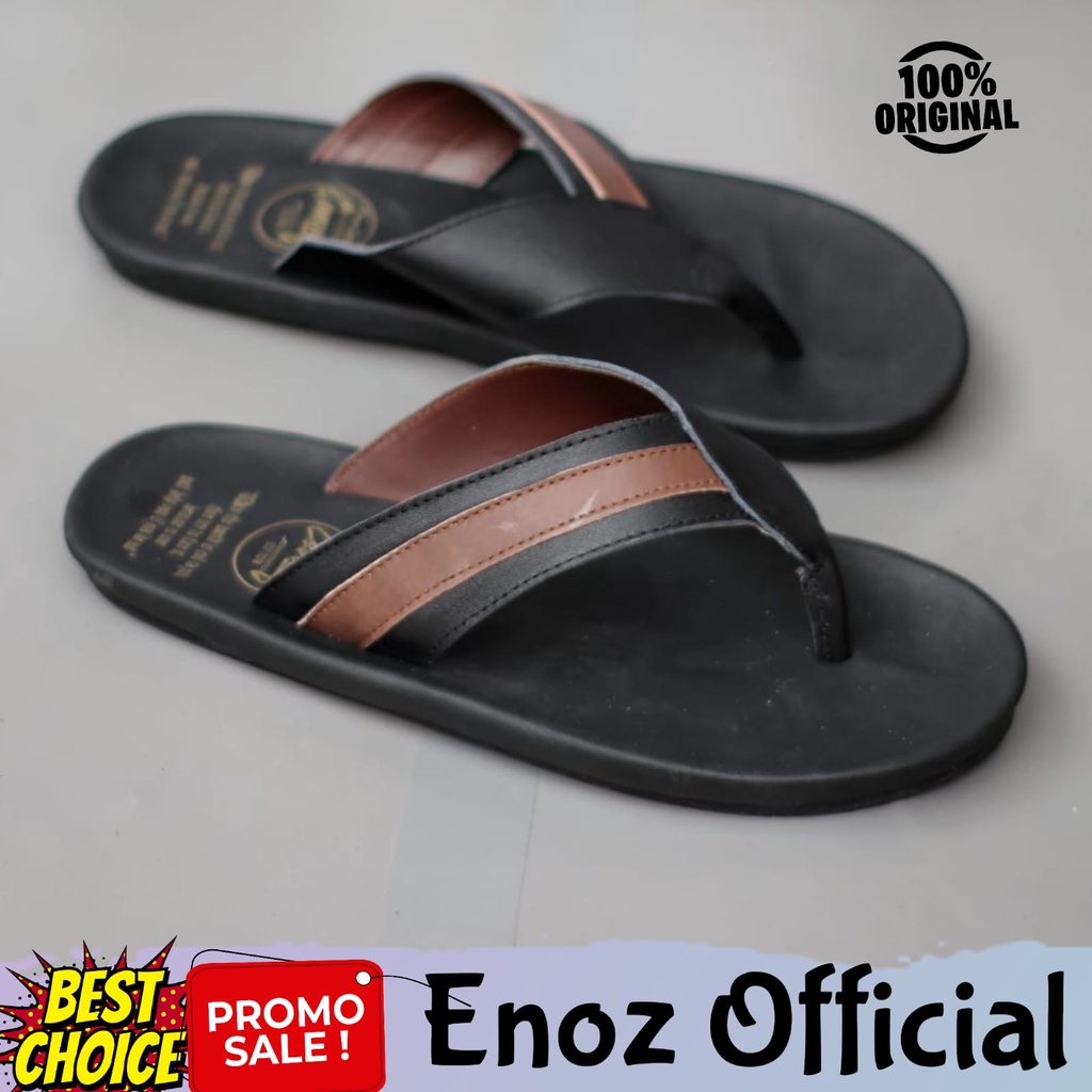 Sandal Japit Kulit Pria Casual Original Enoz Slim