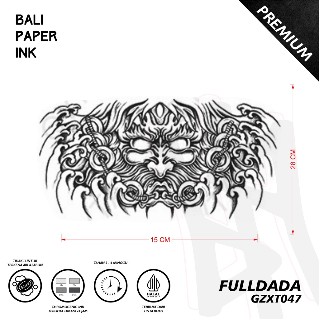 Bali Paper Ink GZXT047 Tengkorak 3D Fruit Ink Tattoo Temporary Premium Tato Temporer Full Dada - Tat