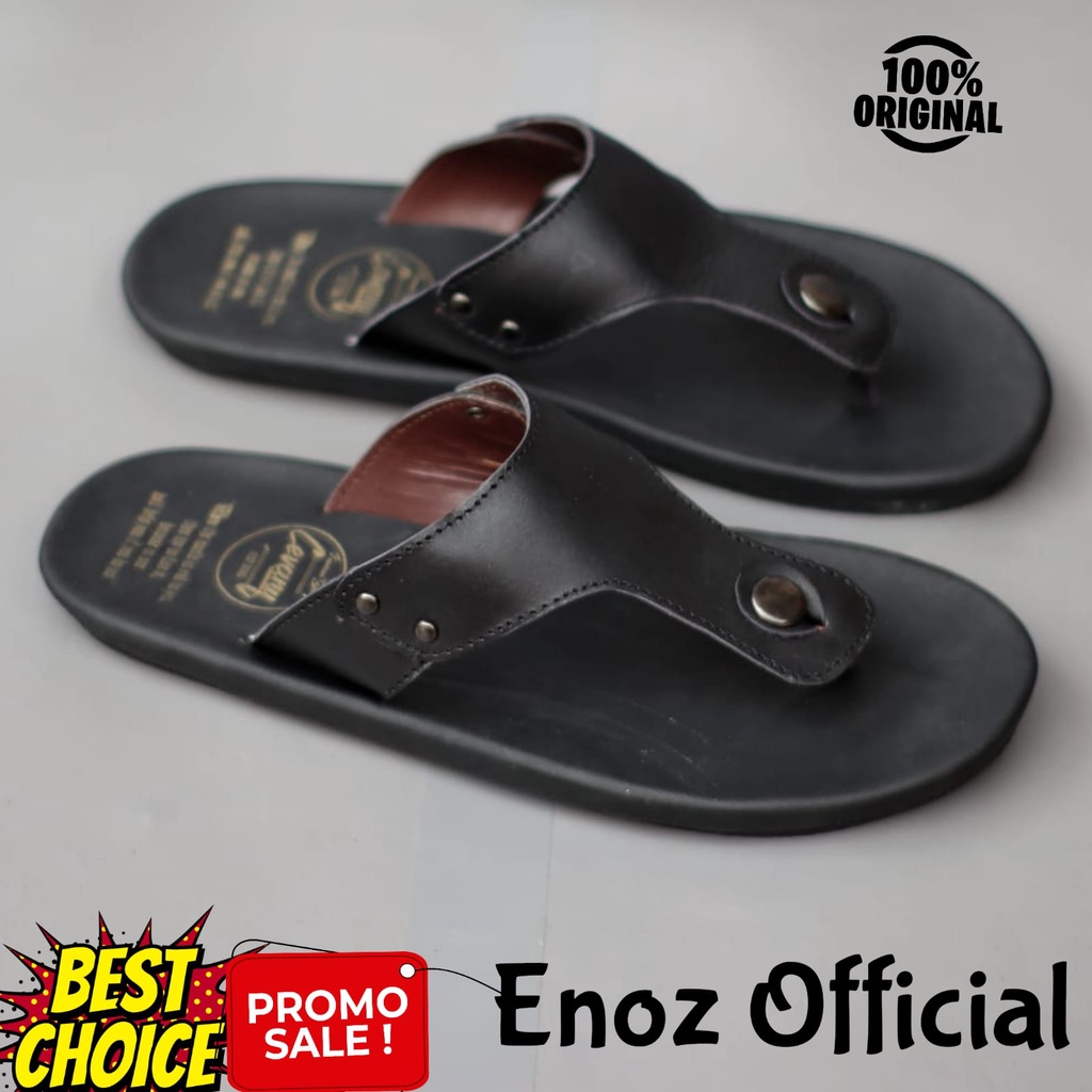 Sandal Jepit Pria Kulit Casual Original Keren Nyaman Murah Ringan Flip Slip Slide Enoz Weloz