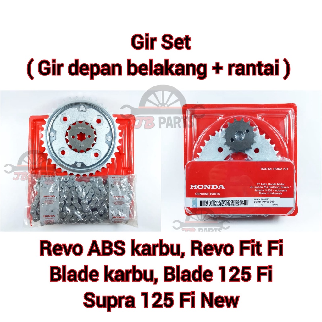 Gir set Revo ABS Fit Blade Supra 125 Fi injeksi old new Honda KWB plus rantai lengkap gear depan bel
