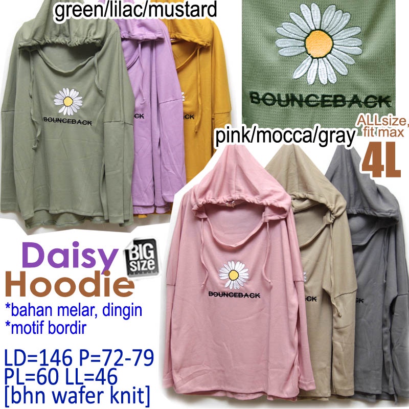 HOODY SUPER JUMBO LD 146, DAISY HOODIE, SWEATER BIG SIZE WANITA, BORDIR, PEACEMINUSONE, FLORAL