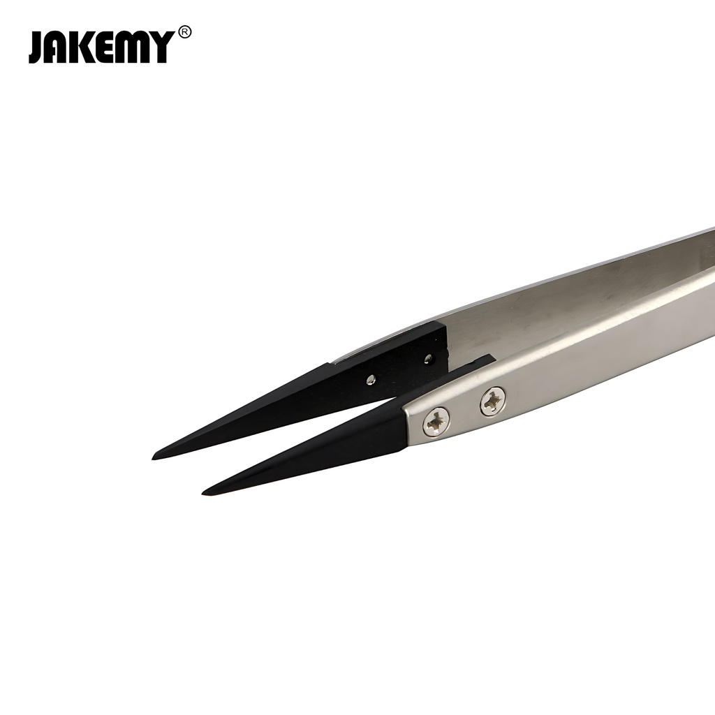 Jakemy Pinset Tweezers Stainless Steel Ujung 2pcs Lurus Bengkok Plastik Original JM-T10-11