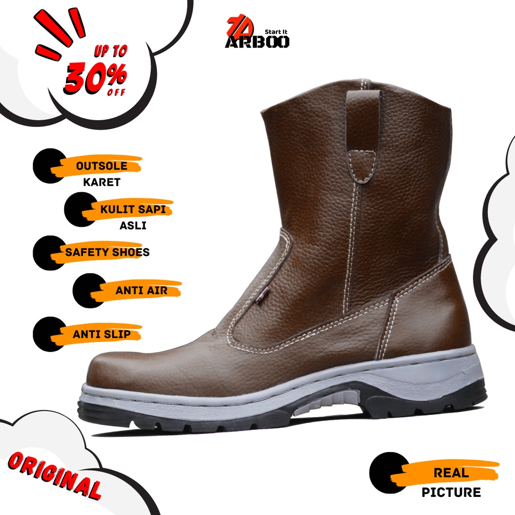 ArbooFootwear Lodong CH-Brown Sepatu Safety Kerja Original Kulit SAPI ASLI Bukan Kings Cheetah Jogger Boots