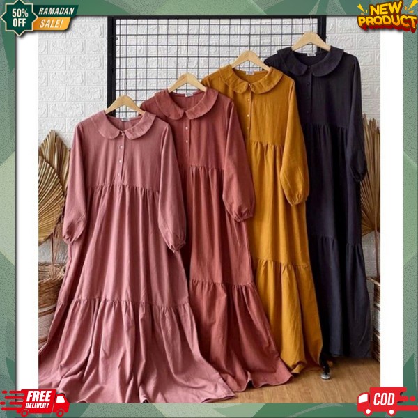 Gsmis Lebaran Fashion Dres Remaja Pakaian Simple Elegan Buju Sari Syar'I Korean Style Polos Kondanga