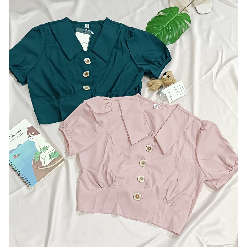 PUFFY TOP KEMEJA CROP LENGAN BALON