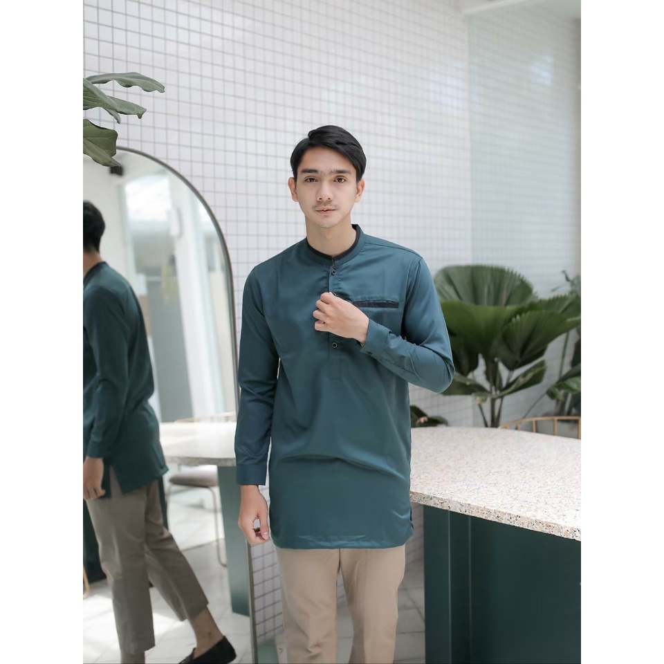 Baju Koko Kurta Dewasa Lengan Panjang Pria Muslim Terbaru Motif Polos