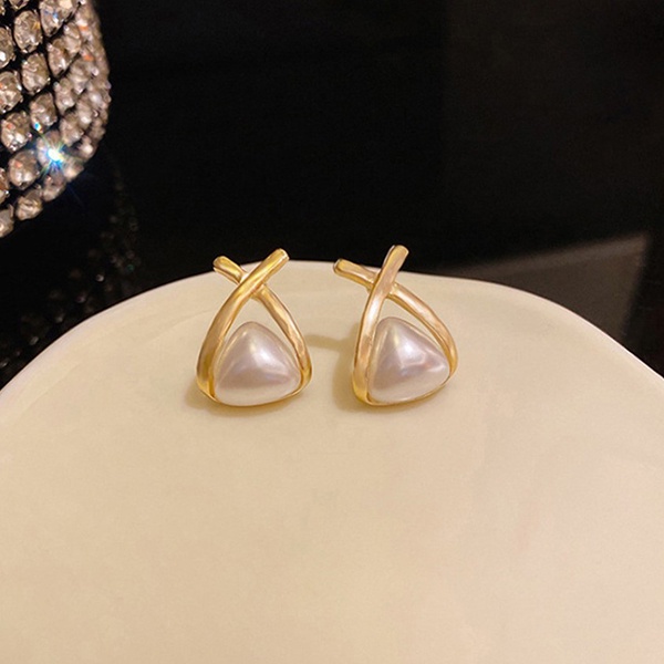 anting fashion mutiara geometric triangle pearl earrings jan315 (3F5)