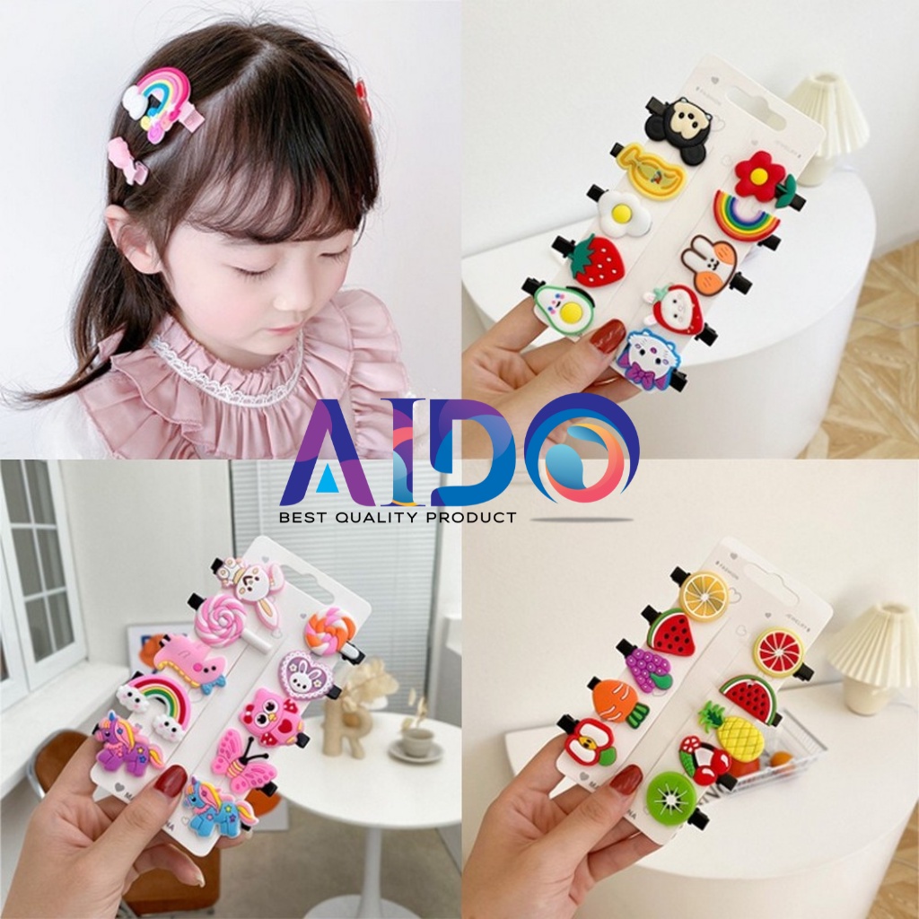 ED - 10PCS / SET JEPIT RAMBUT ANAK SET TERMURAH / JEPITAN RAMBUT ANAK MOTIF KARAKTER KARTUN SMS Jepit Rambut Anak Perempuan Lucu 10 in 1 Jepitan Rambut Fashion Karakter Jepitan Hair Pin Gaya Korea Kids Unicorn Ice Cream Import Murah