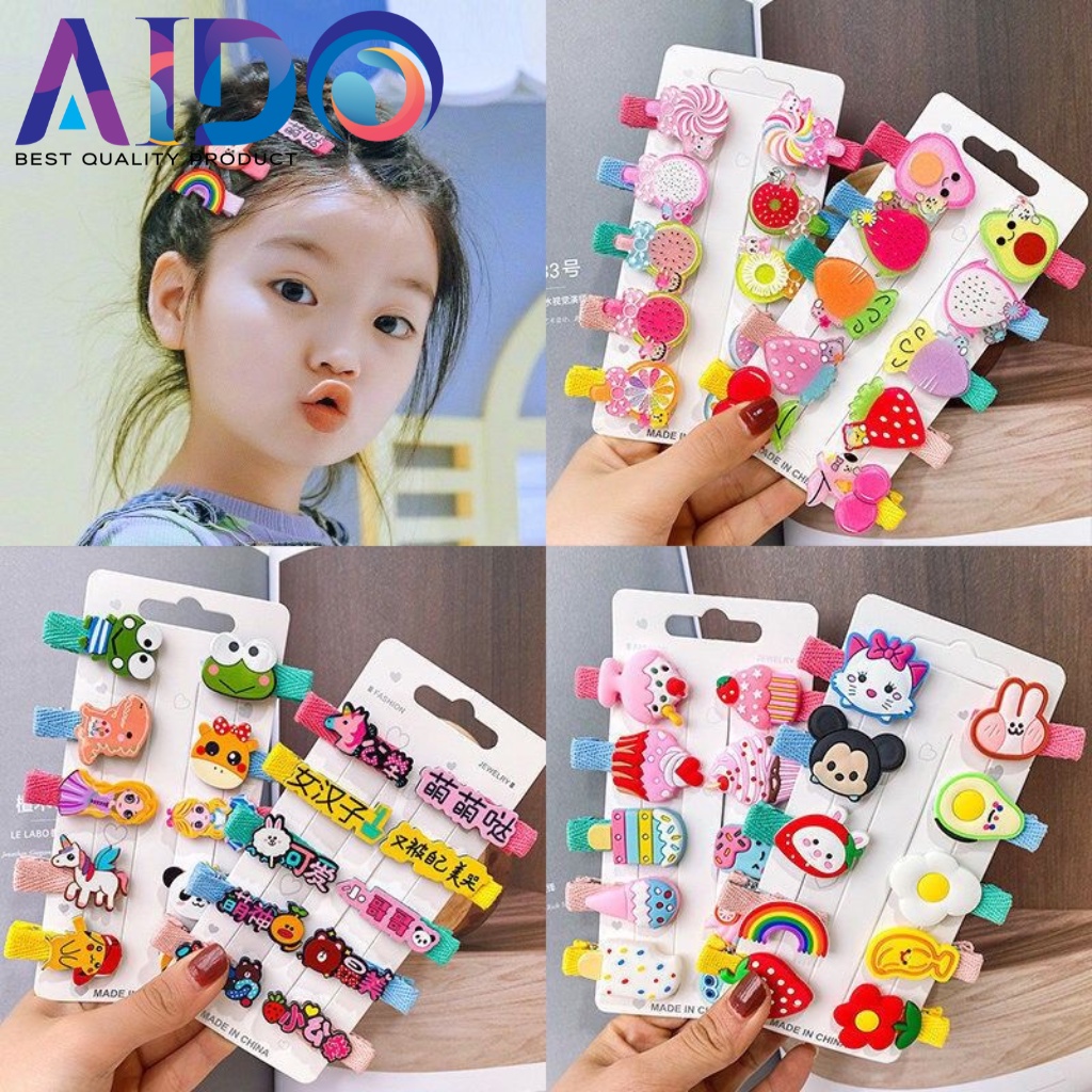 ED - 10PCS / SET JEPIT RAMBUT ANAK SET TERMURAH / JEPITAN RAMBUT ANAK MOTIF KARAKTER KARTUN SMS Jepit Rambut Anak Perempuan Lucu 10 in 1 Jepitan Rambut Fashion Karakter Jepitan Hair Pin Gaya Korea Kids Unicorn Ice Cream Import Murah