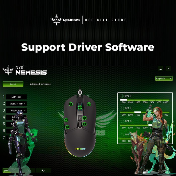 Mouse gaming nyk nemesis wired usb 2.0 7200dpi optical 7d 20g 60ips 125hz rgb grimlock hk-400 hk400