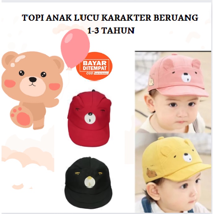 Topi Bayi Lucu Karakter Beruang usia 1-3 Tahun