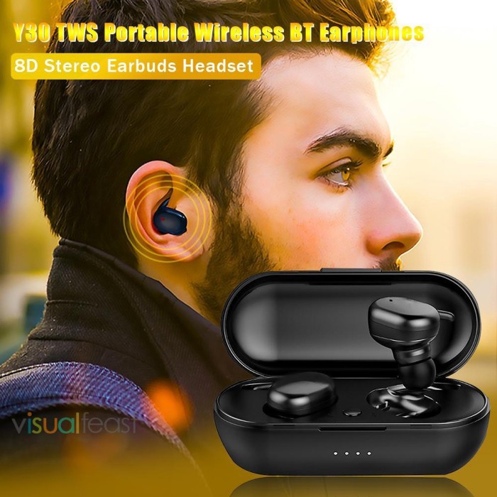 [COD] Auriculares TWS Y30 Headset Gaming Peredam Bising Earphone Earbud Nirkabel dengan Kotak + Pengisi Daya