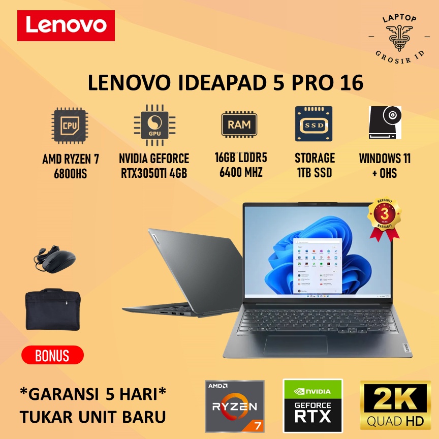 Laptop Lenovo Ideapad 5 Pro 14 RTX3050TI 4GB Ryzen 7 6800HS 16GB 1TBSSD W11+OHS 16.0 2.5K 120HZ