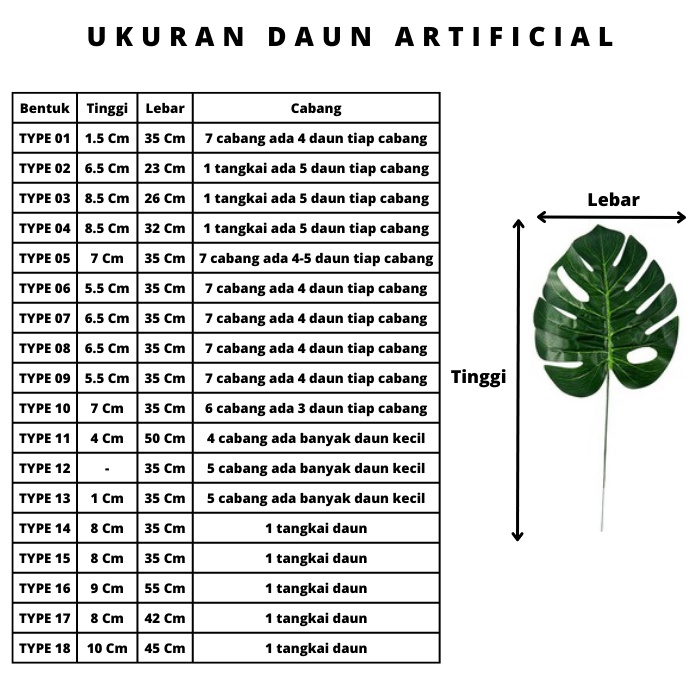 [1 Pcs] Daun Palem Hijau / Daun Artificial Premium / Daun Hias Palsu Plastik / Daun Hias Dekorasi / Daun Type