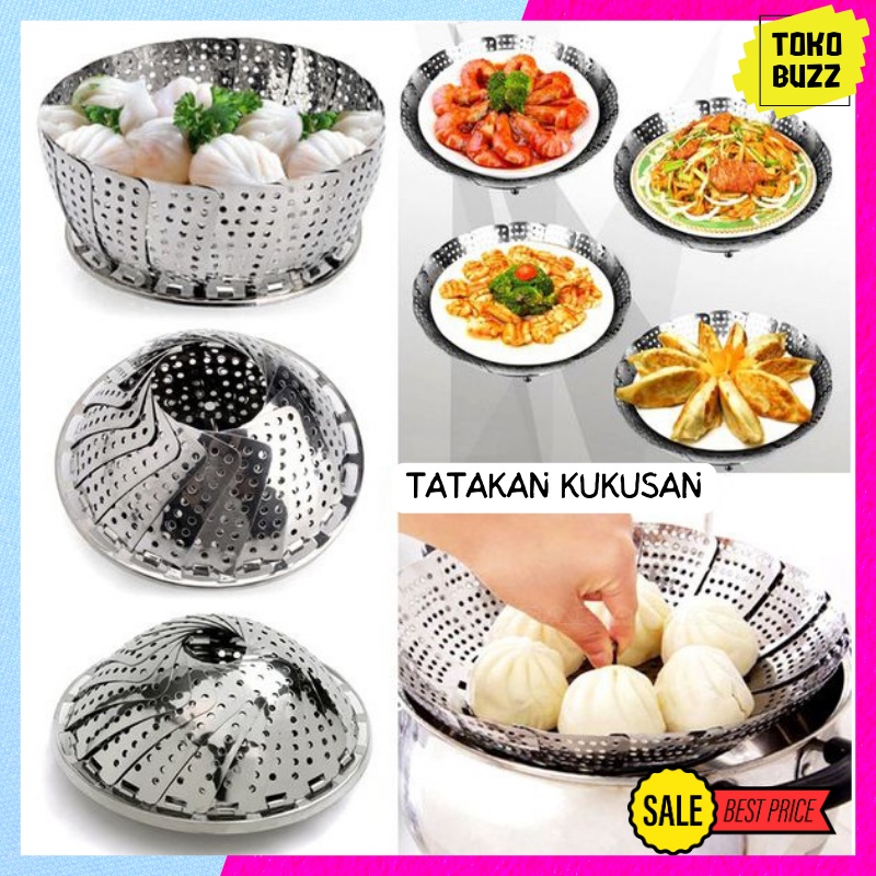 TATAKAN KUKUSAN Panci Steamer Stainless Lipat Flexible Kukus Dimsum Makanan Sayur Ikan Kue