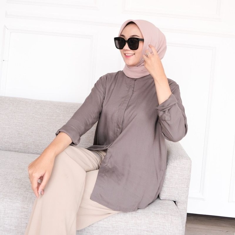 Kemeja Wanita Korean Style Polos Rayon Maudy Lengan Panjang Sr356