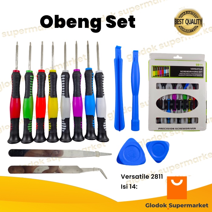 Obeng Set Versatile 14 in 1 Alat Buka Casing HP Screwdriver Plus Minus Torch Star Reparasi Tools 2811