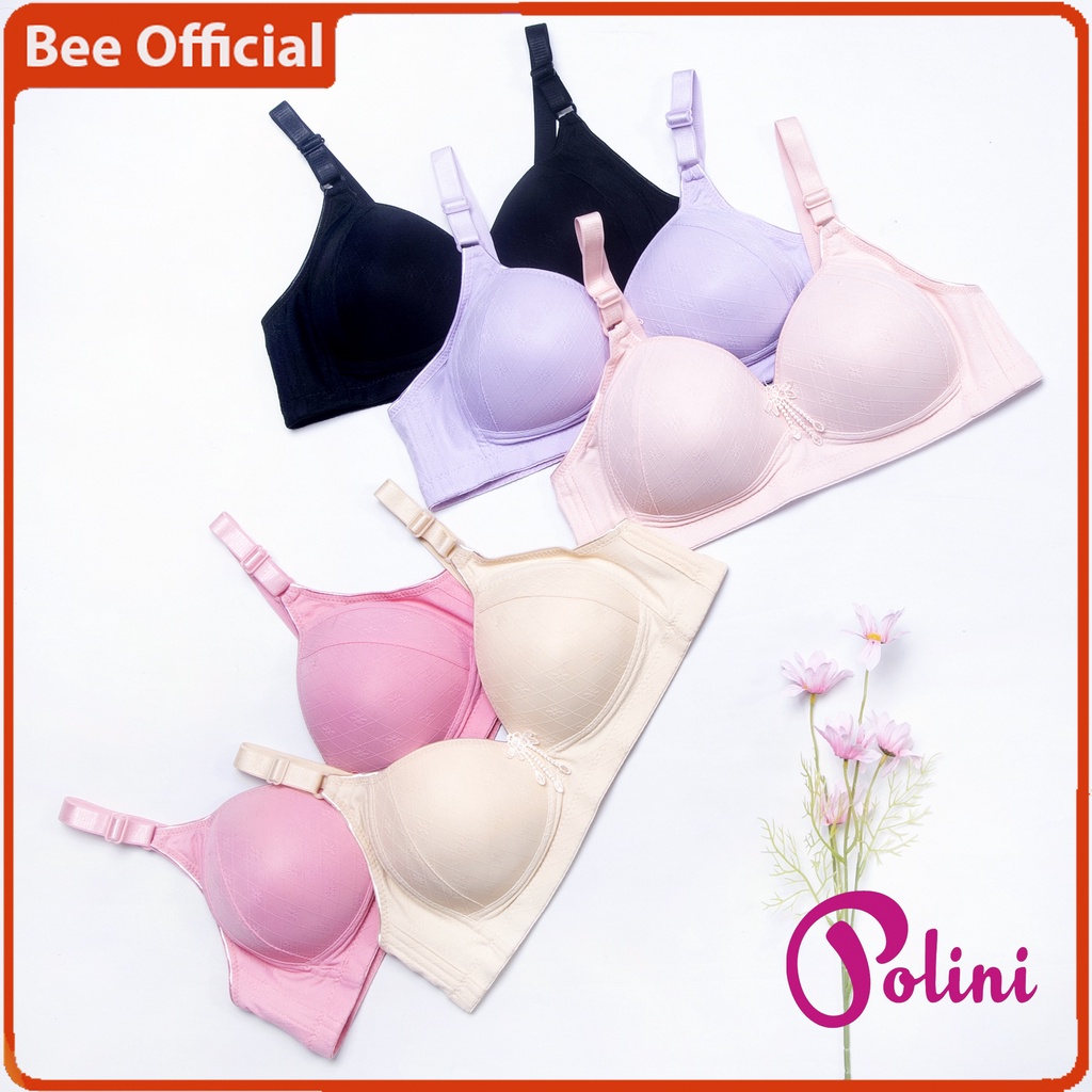 BEE - BH Bra Motif Garis Push Up Style Pakaian Dalam Wanita Cup Besar POLINI G613