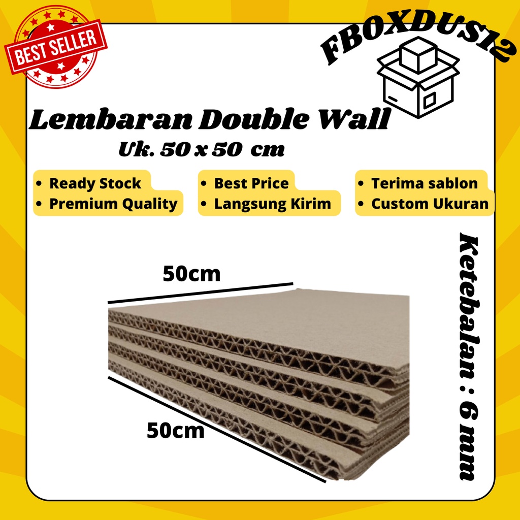 

Kardus/Dus/Box Lembaran Double Wall uk.50x50cm Baru (MINIMAL ORDER 5PCS)