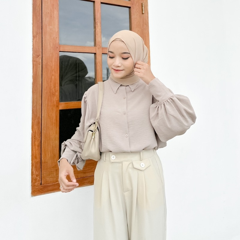 Kemeja Blouse Crinkle Wanita Lengan Panjang Bw04