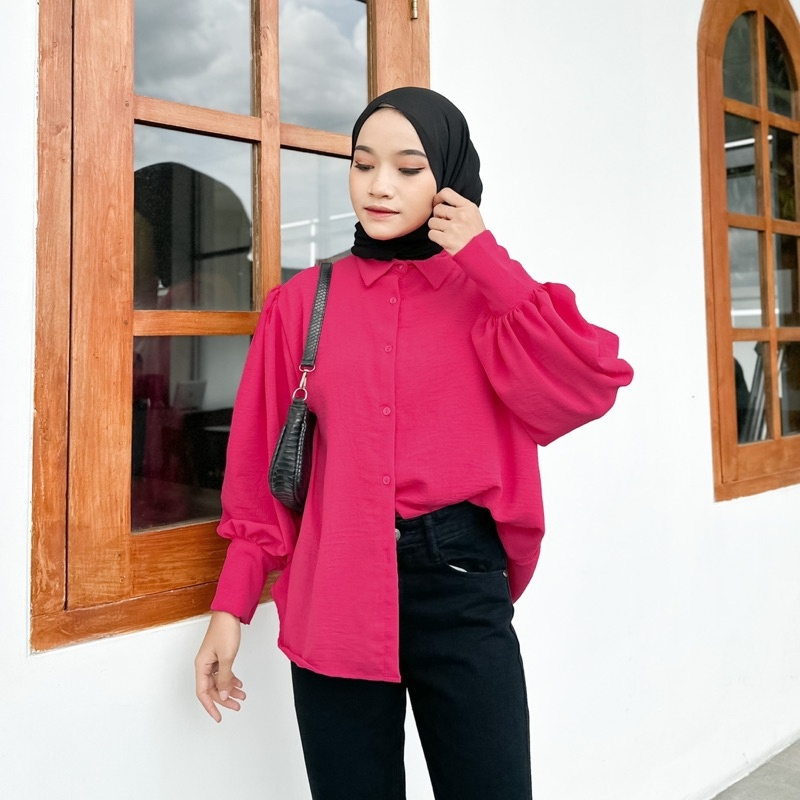 Kemeja Blouse Crinkle Wanita Lengan Panjang Bw04