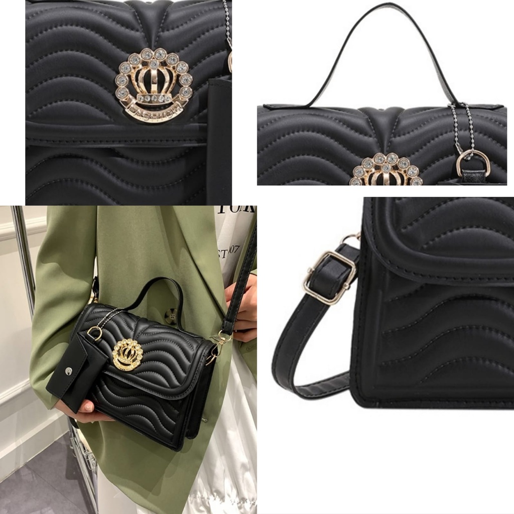 TAS SELEMPANG WANITA PESTA IMPORT KULIT HITAM ISAMANE TA772B5 SLING BAG KOREA SHOULDER BAG BAHU PREMIUM BRANDED BATAM REMAJA KEKINIAN CEWEK MURAH FASHION MEWAH SIMPLE CASUAL