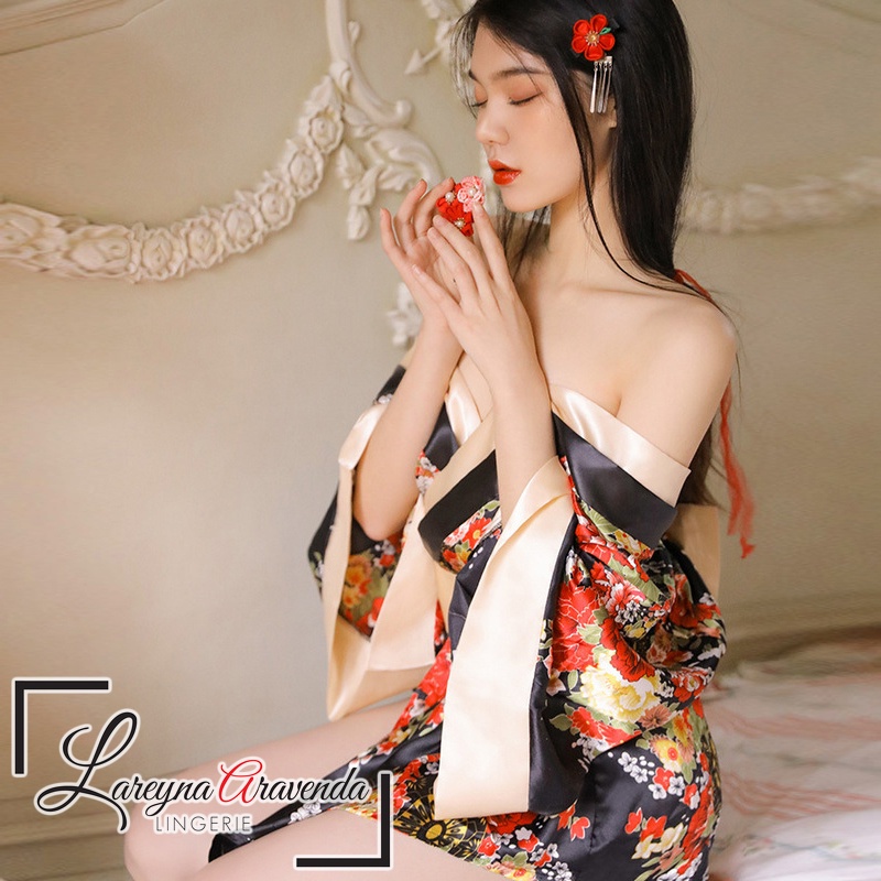 Lareyna Aravenda Set Lingerie + CD Model Kimono Sakura Luxury Sabuk Besar LG109