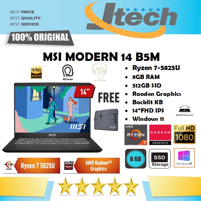 MSI Modern 14 C5M - RYZEN 7-5825U - 8GB - 512GB SSD - 14&quot;FHD IPS - WIN11