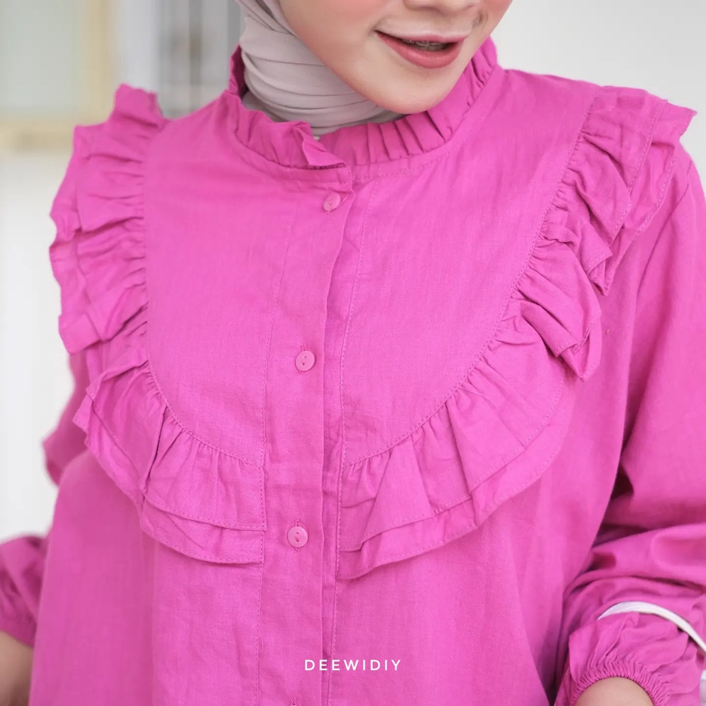 KEMEJA RUFFLE WANITA / BAJU KERJA WANITA / KEMEJA BUSUI TRENDY / SARA BLOUSE DEEWIDIY