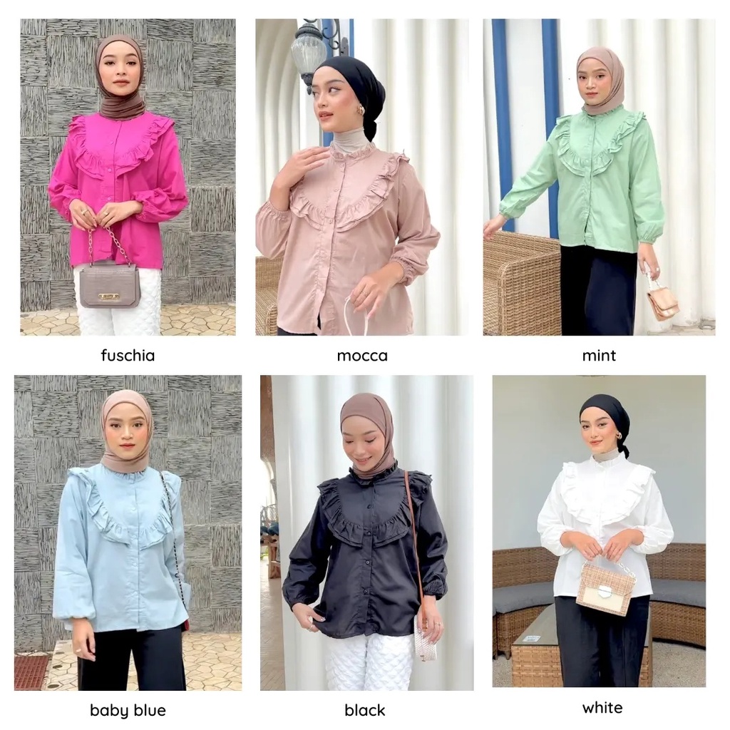 KEMEJA RUFFLE WANITA / BAJU KERJA WANITA / KEMEJA BUSUI TRENDY / SARA BLOUSE DEEWIDIY