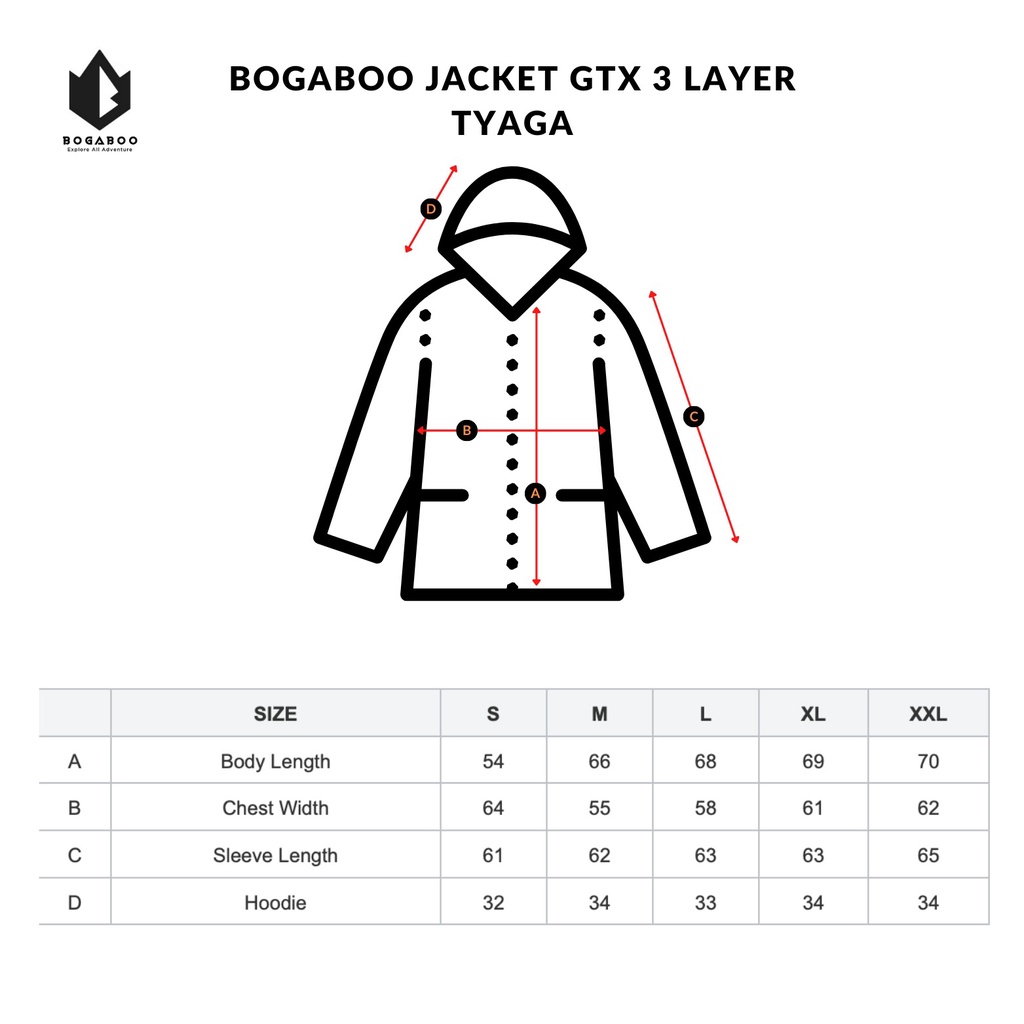 BOGABOO JACKET GTX 3 LAYER TYAGA WATERPROOF Pria Wanita  - Jaket Inner Jaring - Jaket Hoodie Hiking