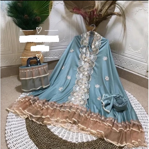 Mukena Dewasa Ghania Jumbo Bahan Sutra Velvet / Mukena renda Bordir Mewah   Premium Terbaru 2023 / M