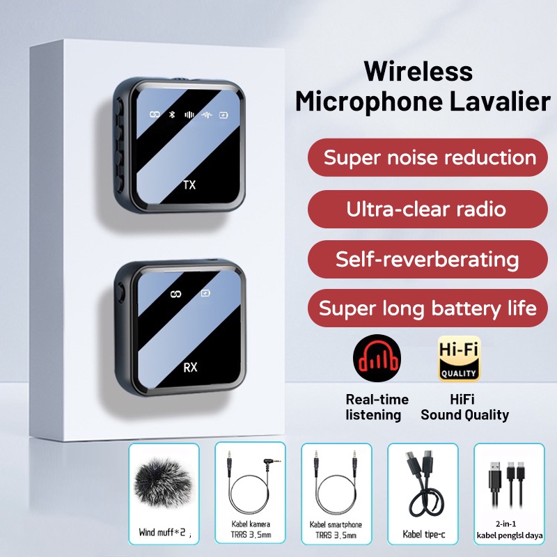 Wireless Microphone Professional Wireless 2 Mikrofon untuk HP DSLR Zoom Youtube Vlog Live Lavalier Mic clip on