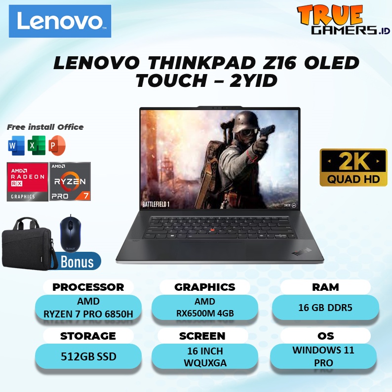 Laptop Lenovo Thinkpad Z16 OLED TOUCH RX6500M 4GB AMD Ryzen 7 PRO 6850H 16GB 512SSD  W11PRO 13.3WQUXGA 2.8K